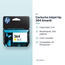 CARTUCHO INKJET HP 364 AMARILL - características principales