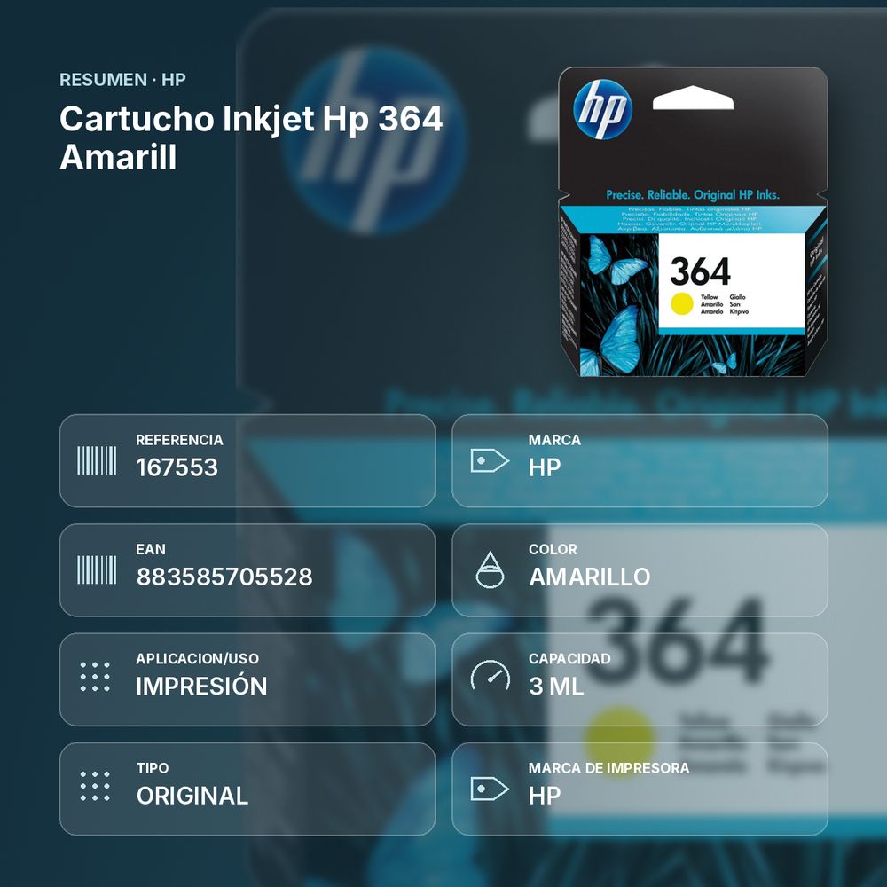 CARTUCHO INKJET HP 364 AMARILL - resumen de atributos