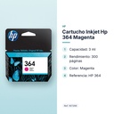 CARTUCHO INKJET HP 364 MAGENTA - características principales