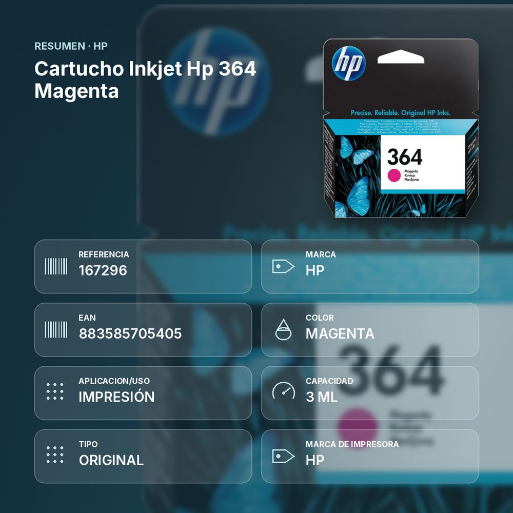 CARTUCHO INKJET HP 364 MAGENTA - resumen de atributos