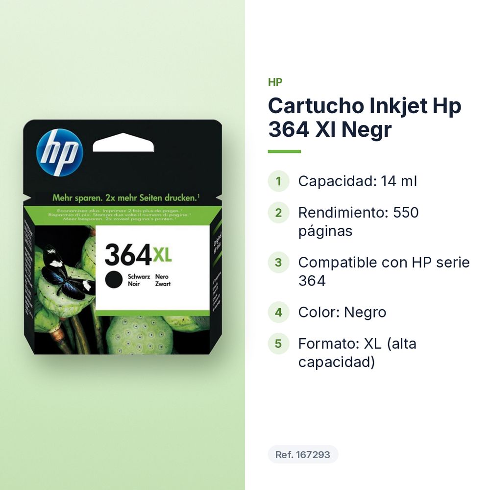CARTUCHO INKJET HP 364 XL NEGR - características principales