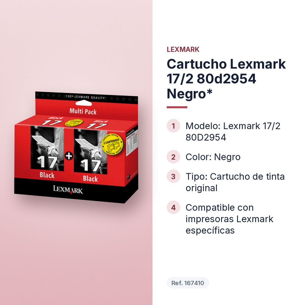 CARTUCHO LEXMARK 17/2 80D2954 NEGRO* - características principales