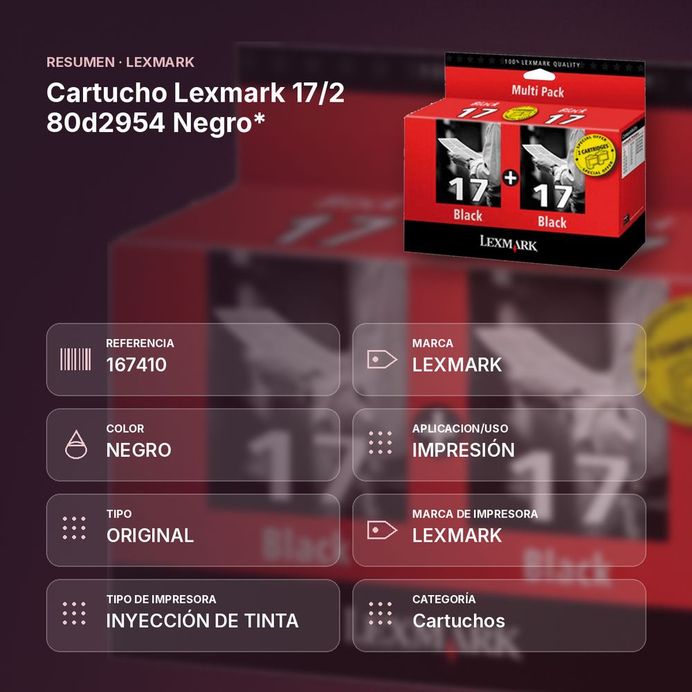 CARTUCHO LEXMARK 17/2 80D2954 NEGRO* - resumen de atributos