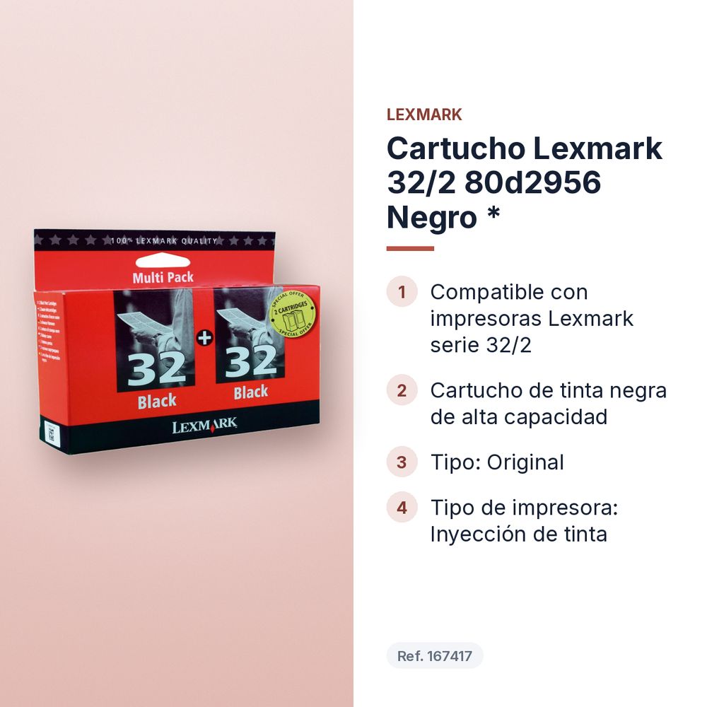 CARTUCHO LEXMARK 32/2 80D2956 NEGRO * - características principales