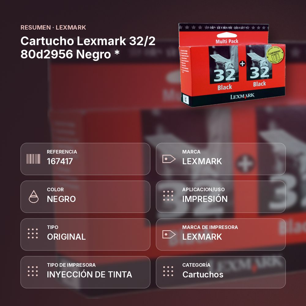 CARTUCHO LEXMARK 32/2 80D2956 NEGRO * - resumen de atributos