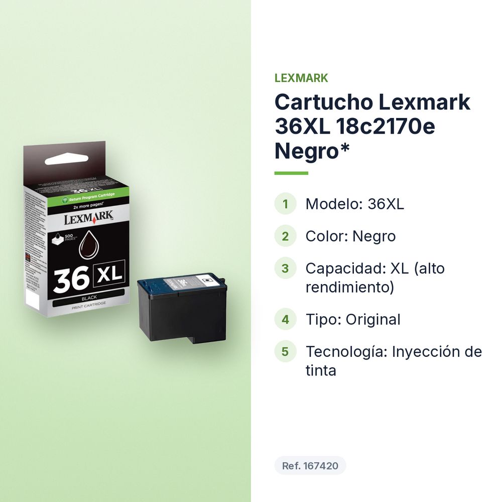 CARTUCHO LEXMARK 36XL 18C2170E NEGRO* - características principales