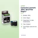 CARTUCHO LEXMARK 36XL 18C2170E NEGRO* - características principales