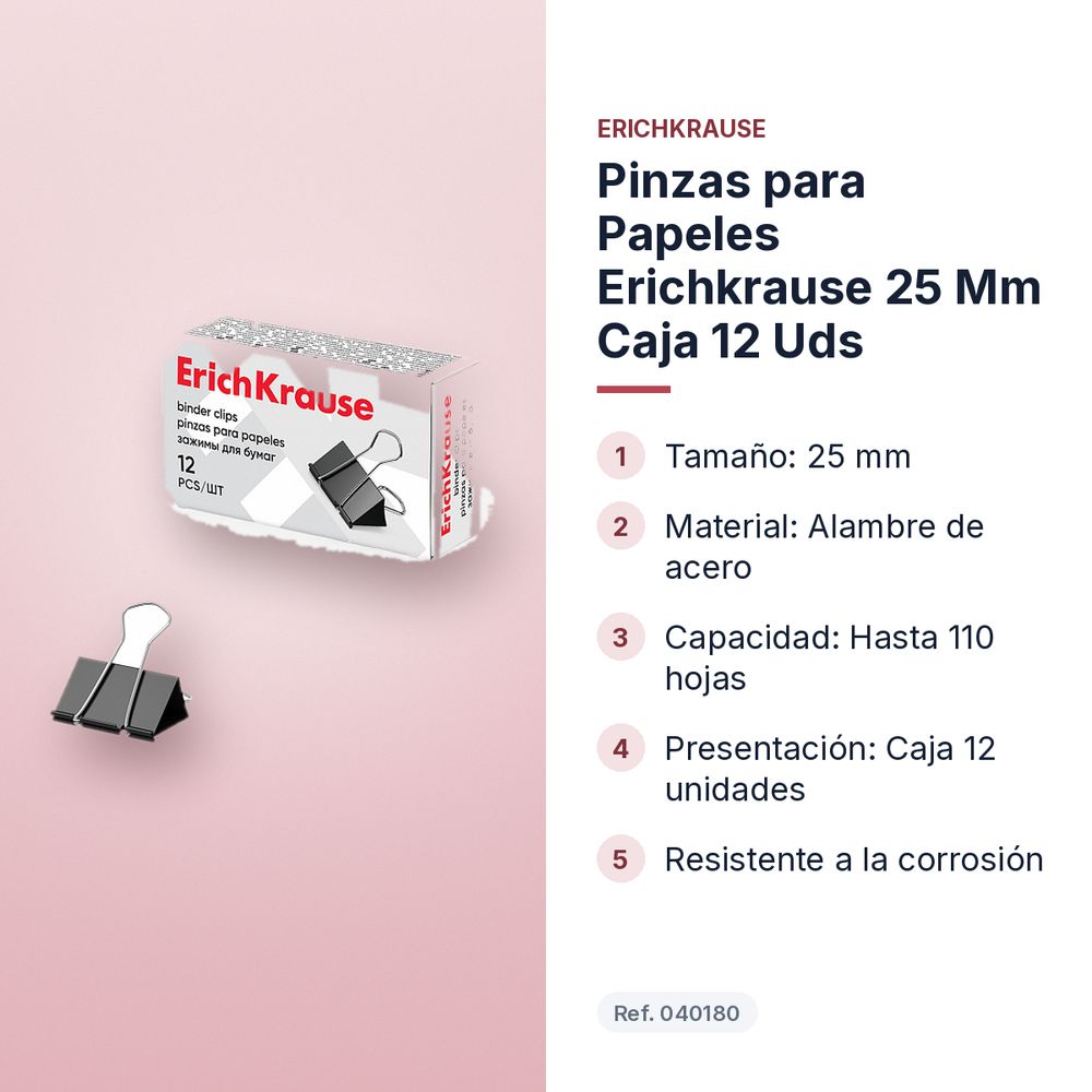 PINZAS PARA PAPELES ERICHKRAUSE 25 MM CAJA 12 UDS - características principales