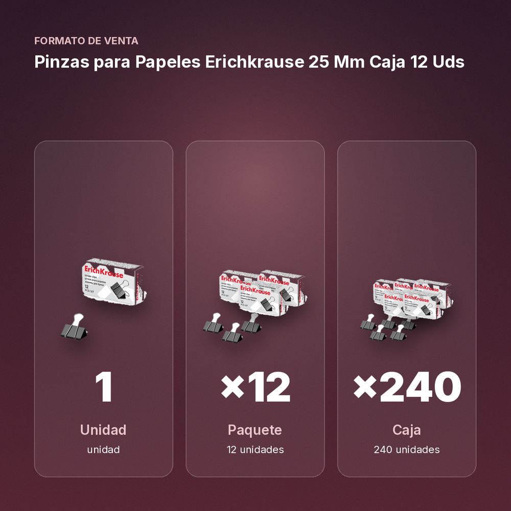 PINZAS PARA PAPELES ERICHKRAUSE 25 MM CAJA 12 UDS - formato de venta: paquete de 12, caja de 240