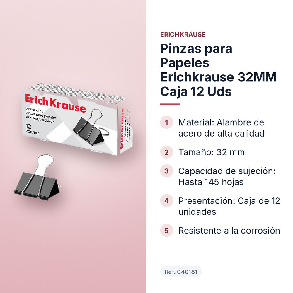 PINZAS PARA PAPELES ERICHKRAUSE 32MM CAJA 12 UDS - características principales