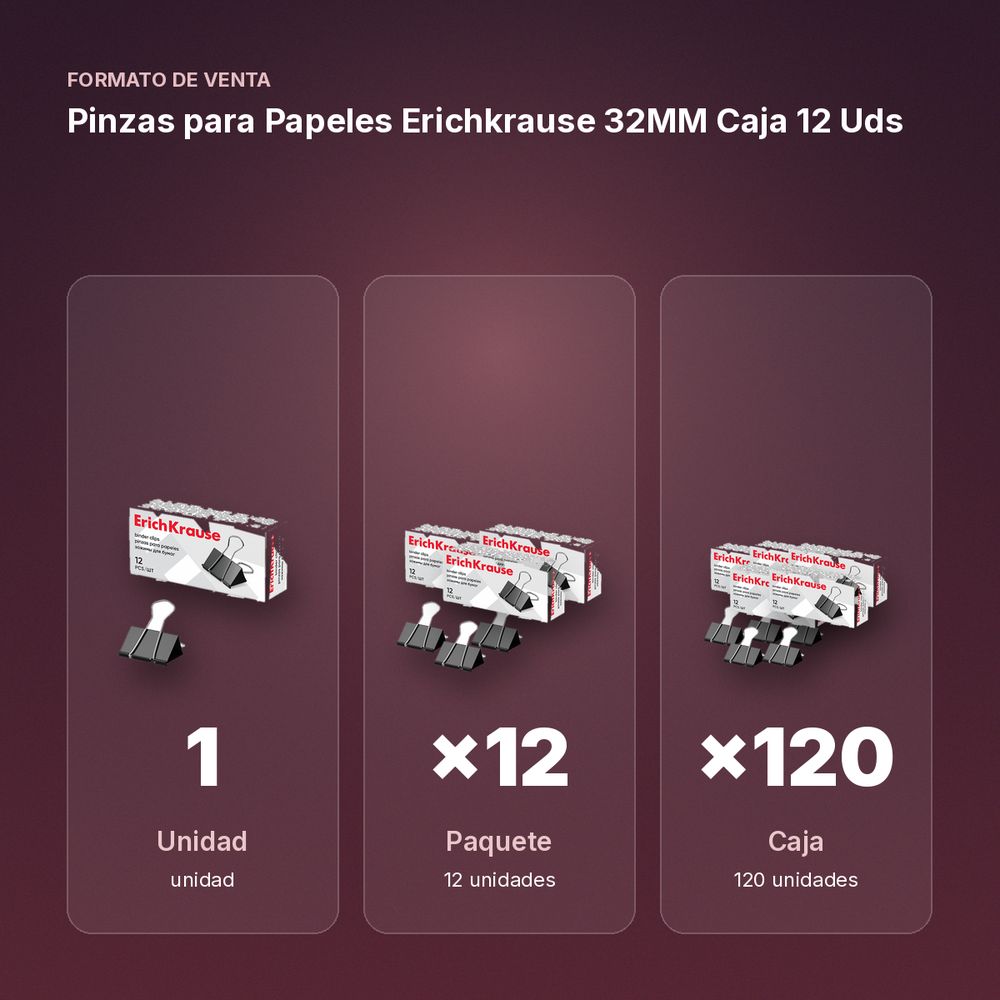 PINZAS PARA PAPELES ERICHKRAUSE 32MM CAJA 12 UDS - formato de venta: paquete de 12, caja de 120