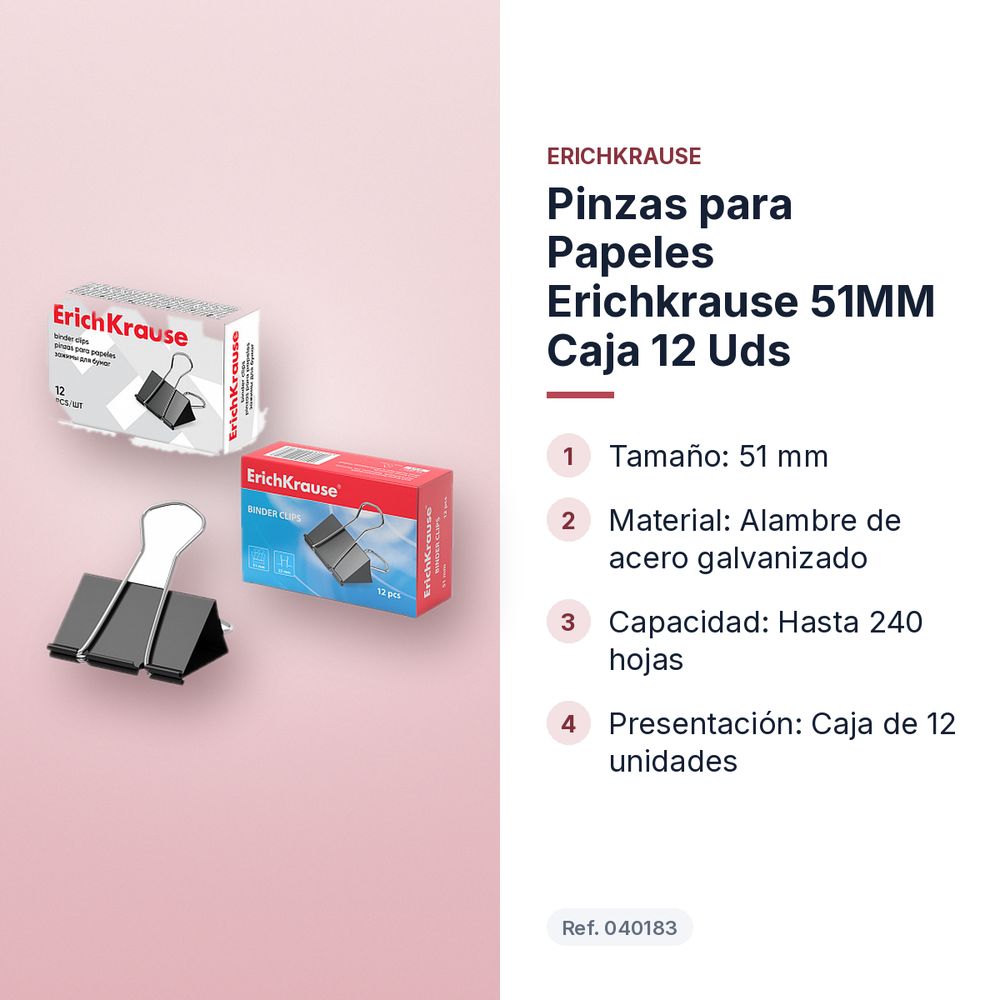 PINZAS PARA PAPELES ERICHKRAUSE 51MM CAJA 12 UDS - características principales