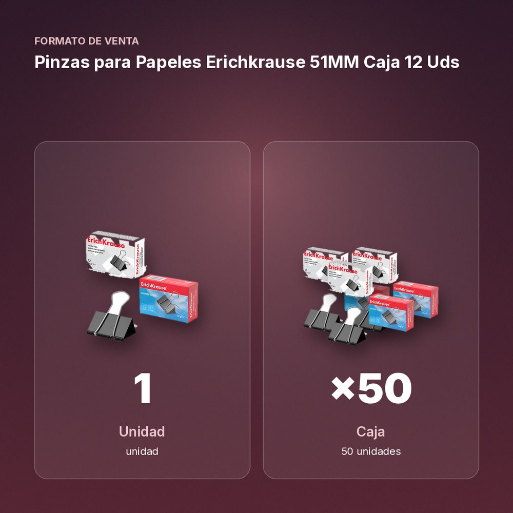 PINZAS PARA PAPELES ERICHKRAUSE 51MM CAJA 12 UDS - formato de venta: caja de 50