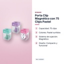 PORTA CLIP MAGNÉTICO CON 75 CLIPS PASTEL - características principales