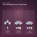 PORTA CLIP MAGNÉTICO CON 75 CLIPS PASTEL - formato de venta: paquete de 18, caja de 72