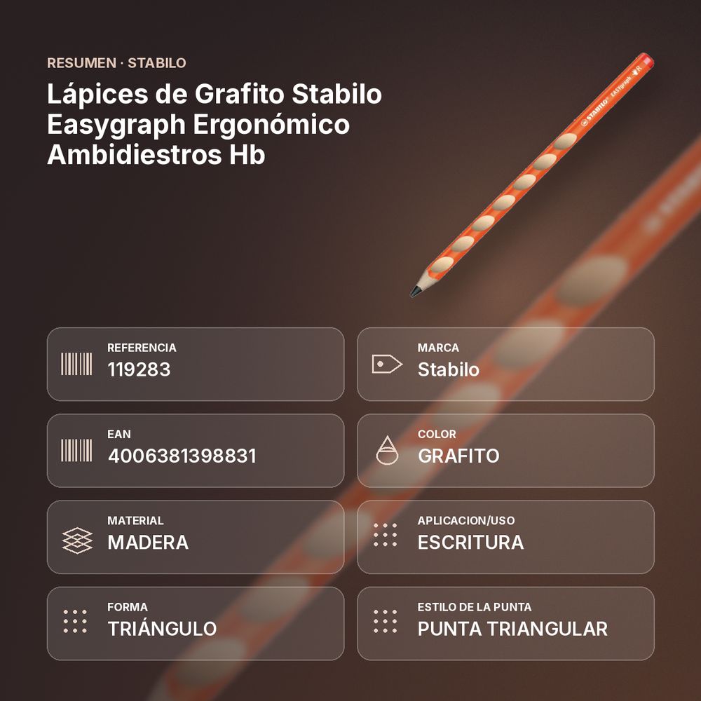 LÁPICES DE GRAFITO STABILO EASYGRAPH ERGONÓMICO AMBIDIESTROS HB - resumen de atributos