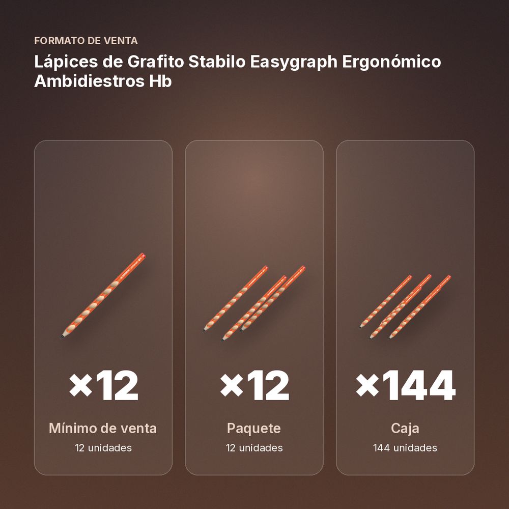 LÁPICES DE GRAFITO STABILO EASYGRAPH ERGONÓMICO AMBIDIESTROS HB - formato de venta: paquete de 12, caja de 144