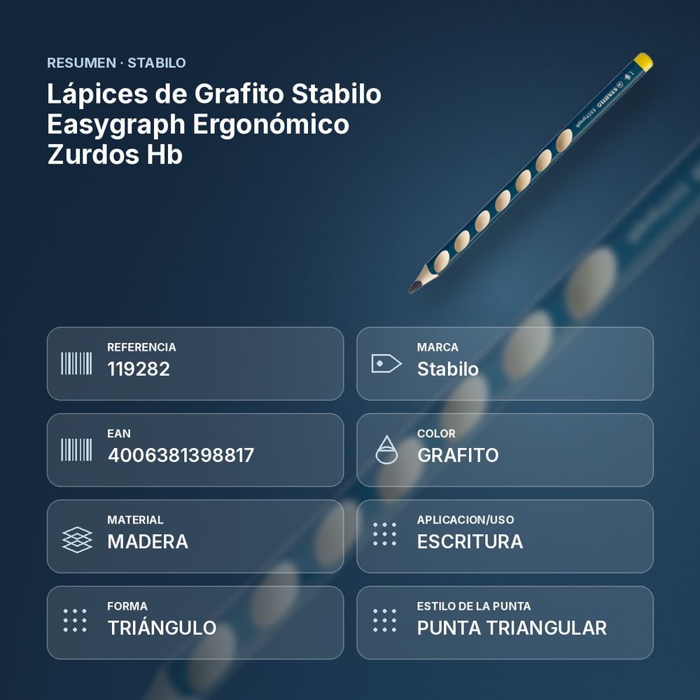LÁPICES DE GRAFITO STABILO EASYGRAPH ERGONÓMICO ZURDOS HB - resumen de atributos