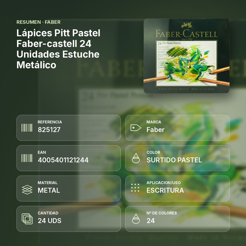 LÁPICES PITT PASTEL FABER-CASTELL 24 UNIDADES ESTUCHE METÁLICO - resumen de atributos