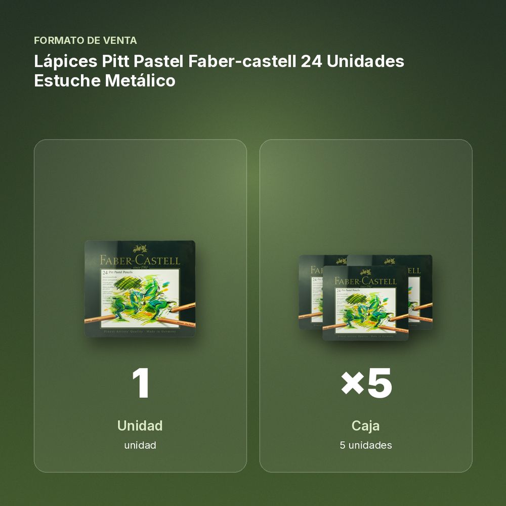 LÁPICES PITT PASTEL FABER-CASTELL 24 UNIDADES ESTUCHE METÁLICO - formato de venta: caja de 5