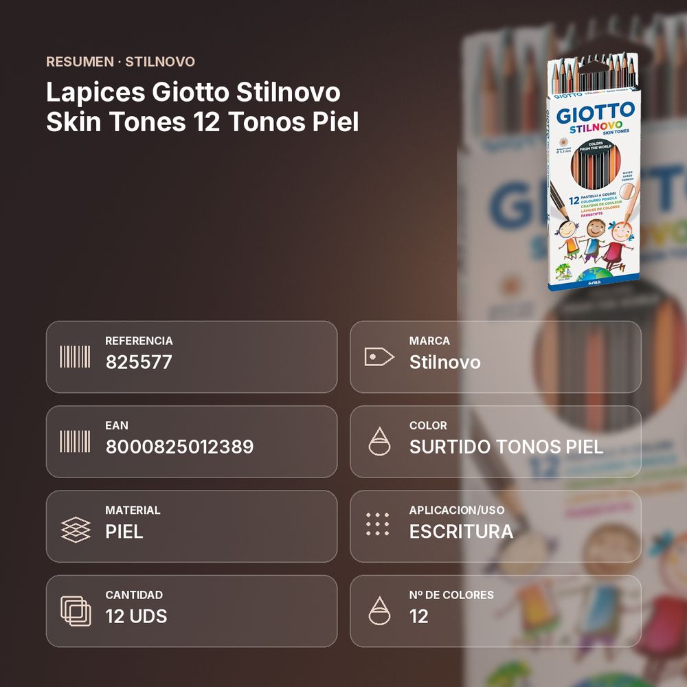 LAPICES GIOTTO STILNOVO SKIN TONES 12 TONOS PIEL - resumen de atributos