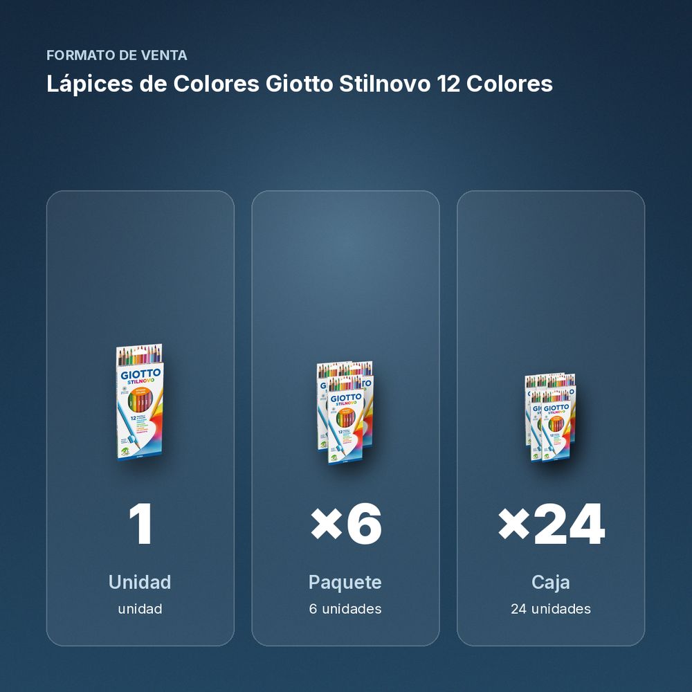 LÁPICES DE COLORES GIOTTO STILNOVO 12 COLORES - formato de venta: paquete de 6, caja de 24