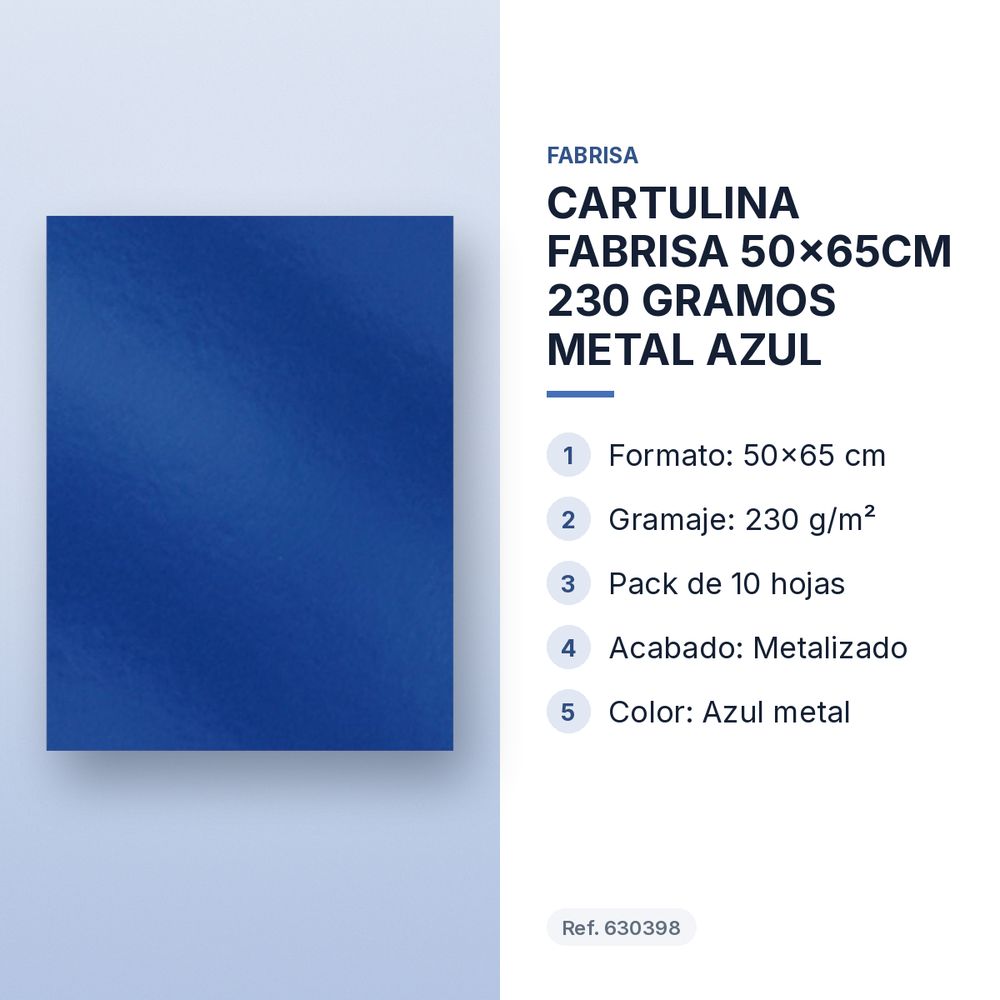 CARTULINA FABRISA 50x65CM 230 GRAMOS METAL AZUL  - características principales