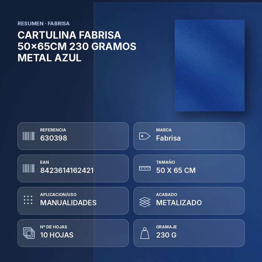 CARTULINA FABRISA 50x65CM 230 GRAMOS METAL AZUL  - resumen de atributos