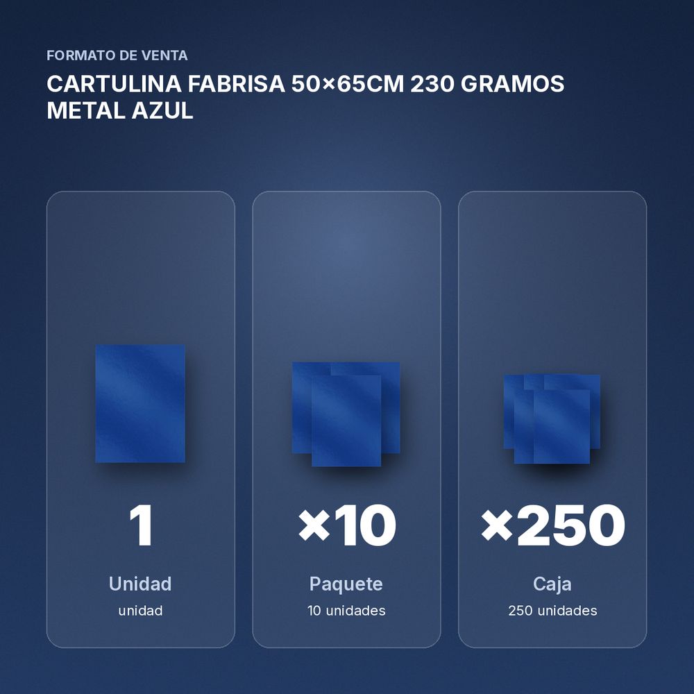 CARTULINA FABRISA 50x65CM 230 GRAMOS METAL AZUL  - formato de venta: paquete de 10, caja de 250