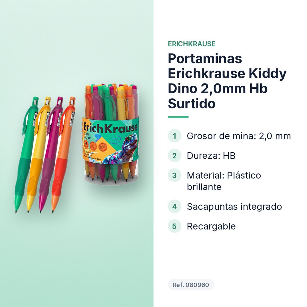 PORTAMINAS ERICHKRAUSE KIDDY DINO 2,0MM HB SURTIDO - características principales
