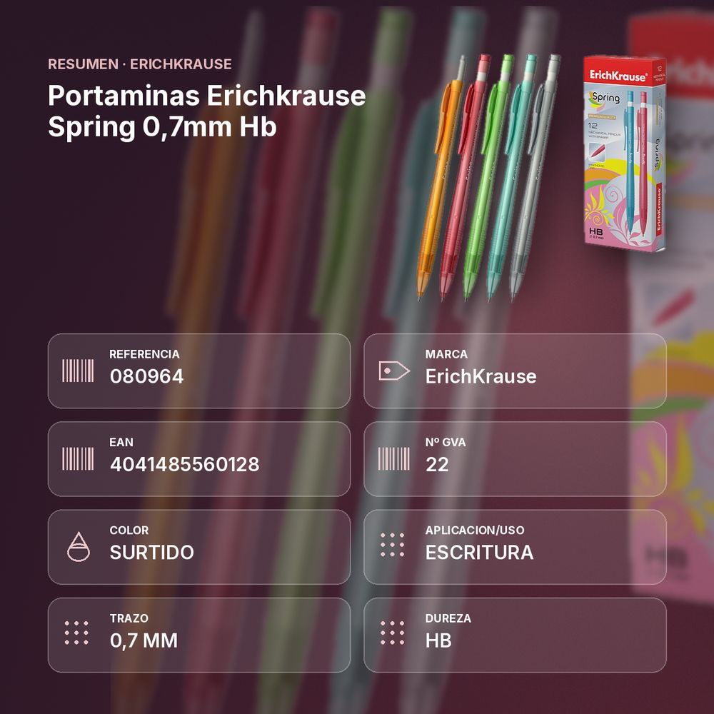 PORTAMINAS ERICHKRAUSE SPRING 0,7MM HB - resumen de atributos