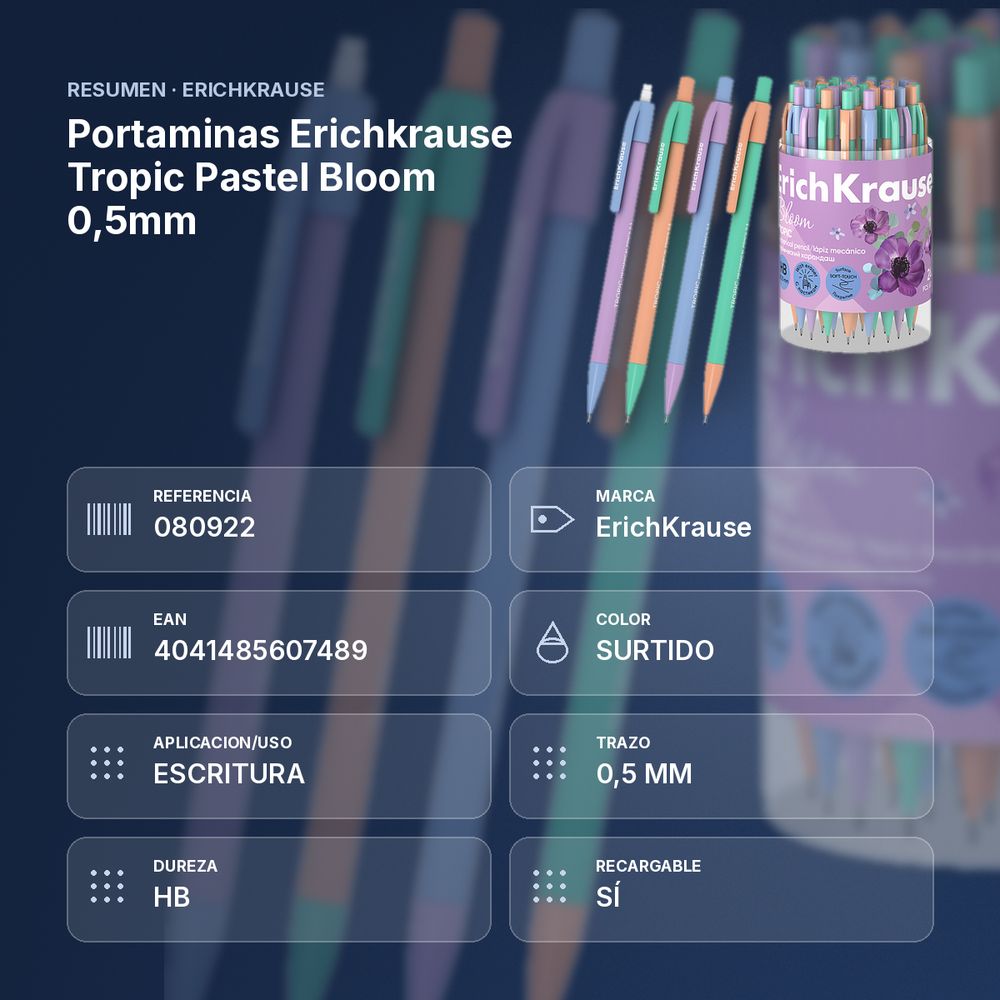 PORTAMINAS ERICHKRAUSE TROPIC PASTEL BLOOM 0,5MM - resumen de atributos