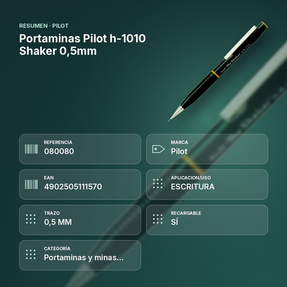 PORTAMINAS PILOT H-1010 SHAKER 0,5MM - resumen de atributos