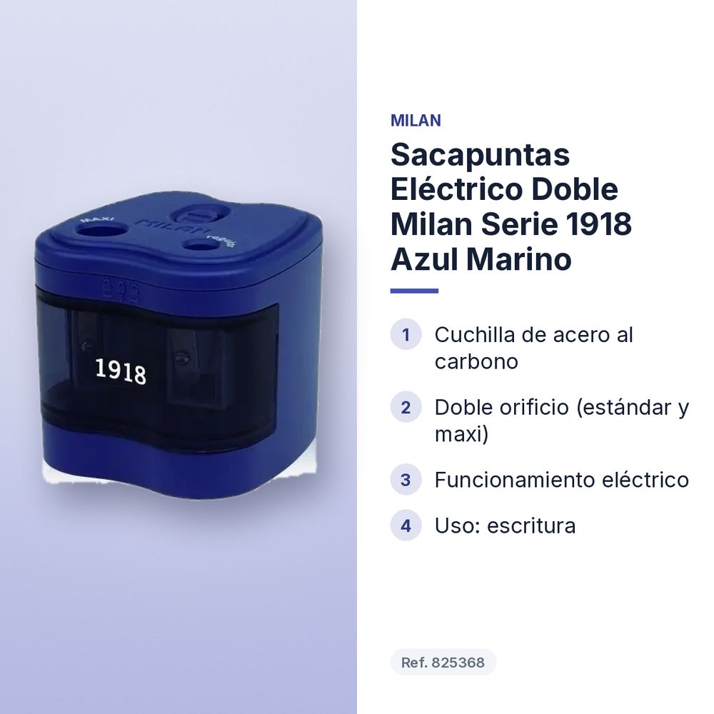 SACAPUNTAS ELÉCTRICO DOBLE MILAN SERIE 1918 AZUL MARINO - características principales