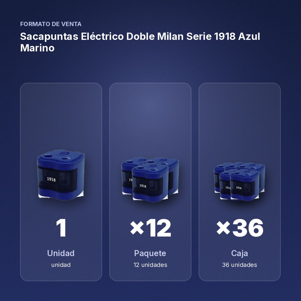 SACAPUNTAS ELÉCTRICO DOBLE MILAN SERIE 1918 AZUL MARINO - formato de venta: paquete de 12, caja de 36