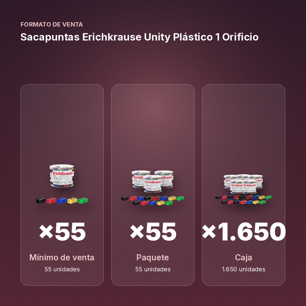 SACAPUNTAS ERICHKRAUSE UNITY PLÁSTICO 1 ORIFICIO - formato de venta: paquete de 55, caja de 1650, palé de 3300
