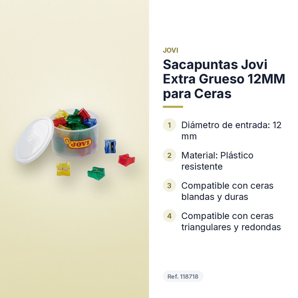SACAPUNTAS JOVI EXTRA GRUESO 12MM PARA CERAS  - características principales