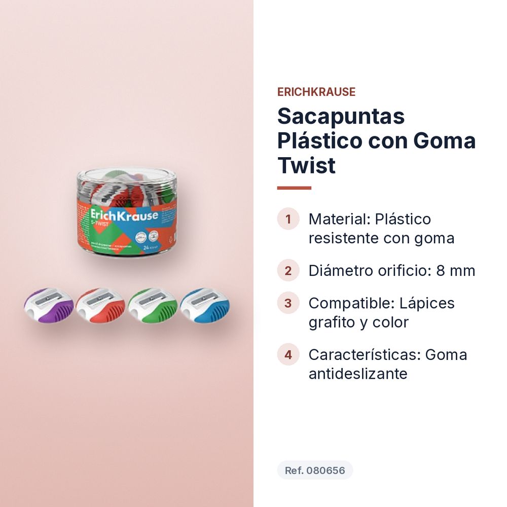 SACAPUNTAS PLÁSTICO CON GOMA TWIST - características principales