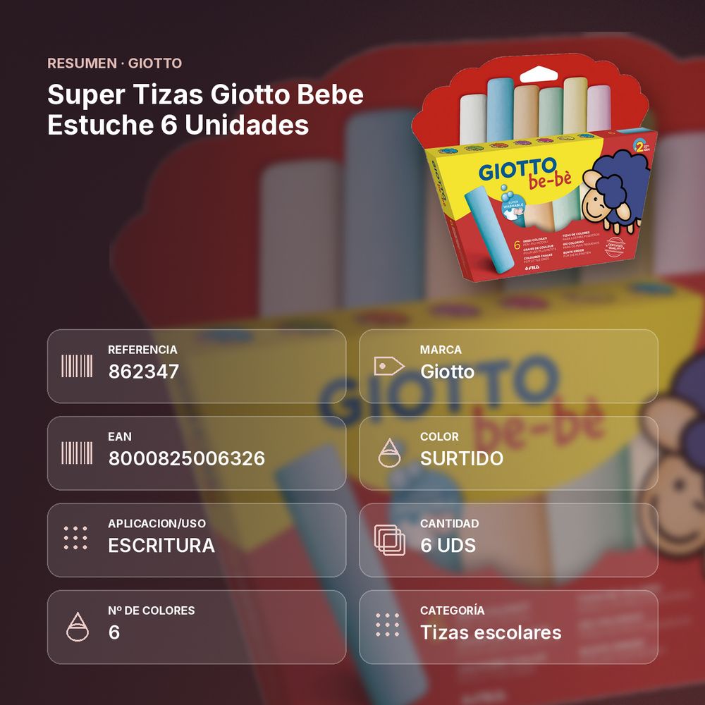 SUPER TIZAS GIOTTO BEBE ESTUCHE 6 UNIDADES - resumen de atributos