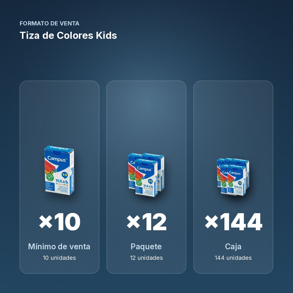 TIZA DE COLORES KIDS  - formato de venta: paquete de 12, caja de 144