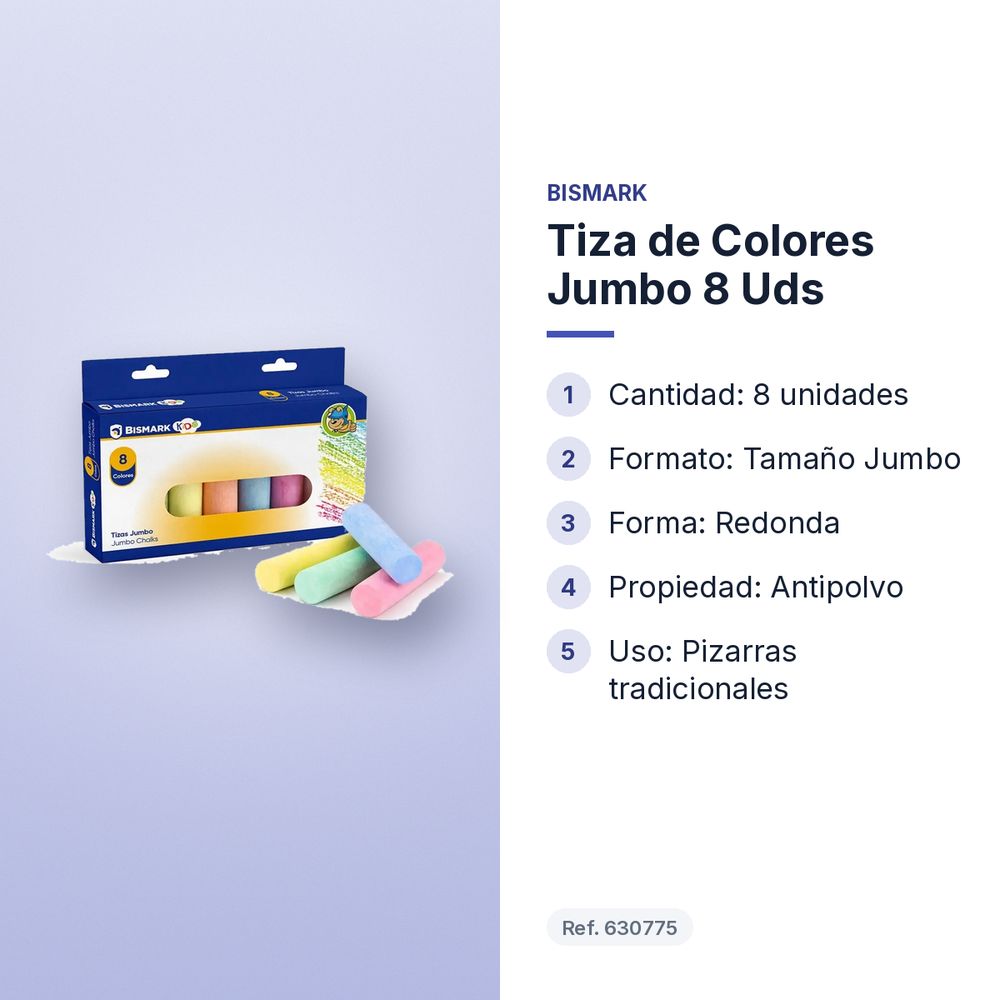 TIZA DE COLORES JUMBO 8 UDS - características principales