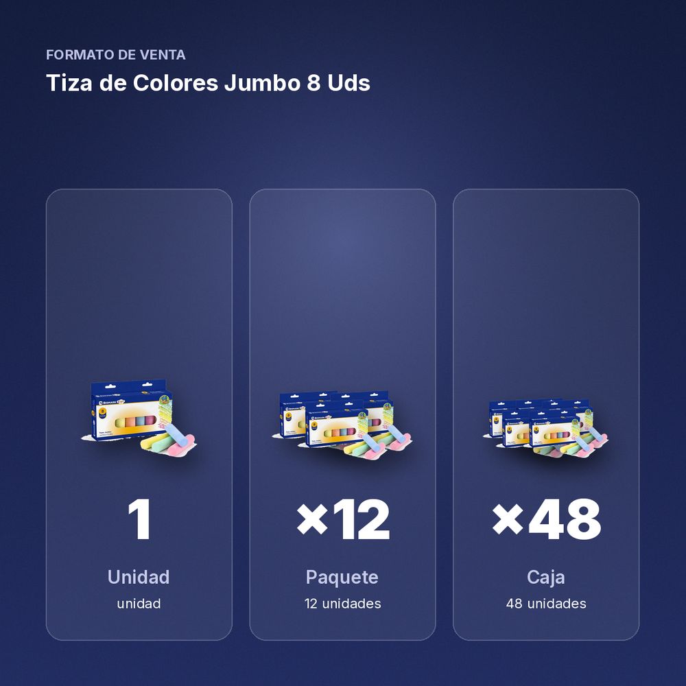 TIZA DE COLORES JUMBO 8 UDS - formato de venta: paquete de 12, caja de 48