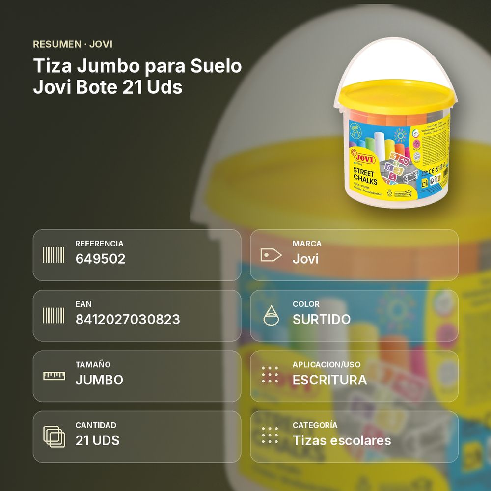 TIZA JUMBO PARA SUELO JOVI BOTE 21 UDS - resumen de atributos