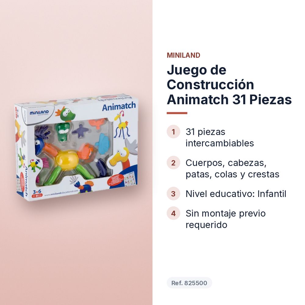 JUEGO DE CONSTRUCCIÓN ANIMATCH 31 PIEZAS - características principales