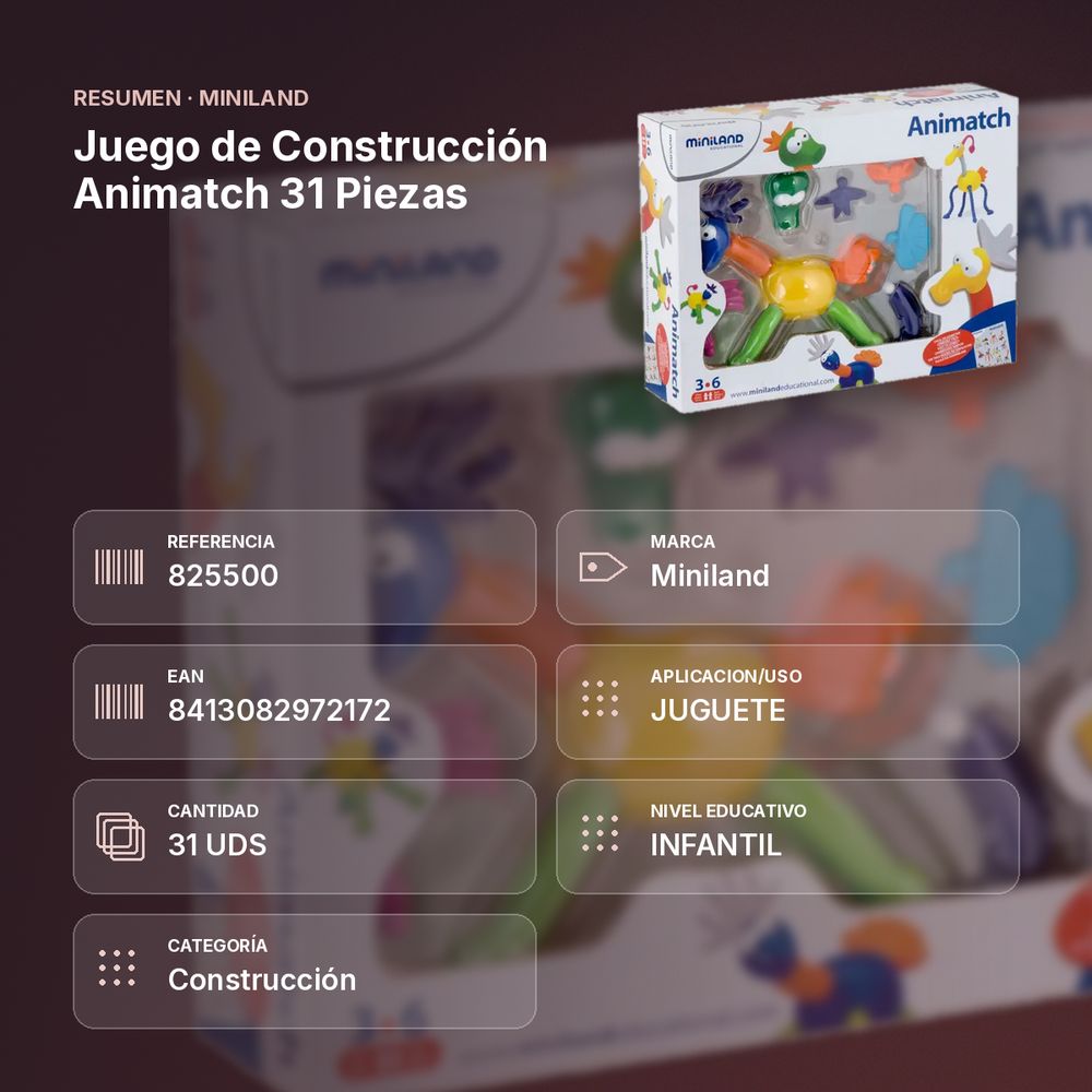 JUEGO DE CONSTRUCCIÓN ANIMATCH 31 PIEZAS - resumen de atributos