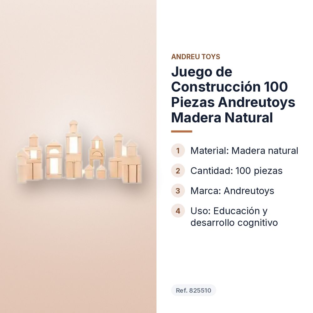 JUEGO DE CONSTRUCCIÓN 100 PIEZAS ANDREUTOYS MADERA NATURAL - características principales