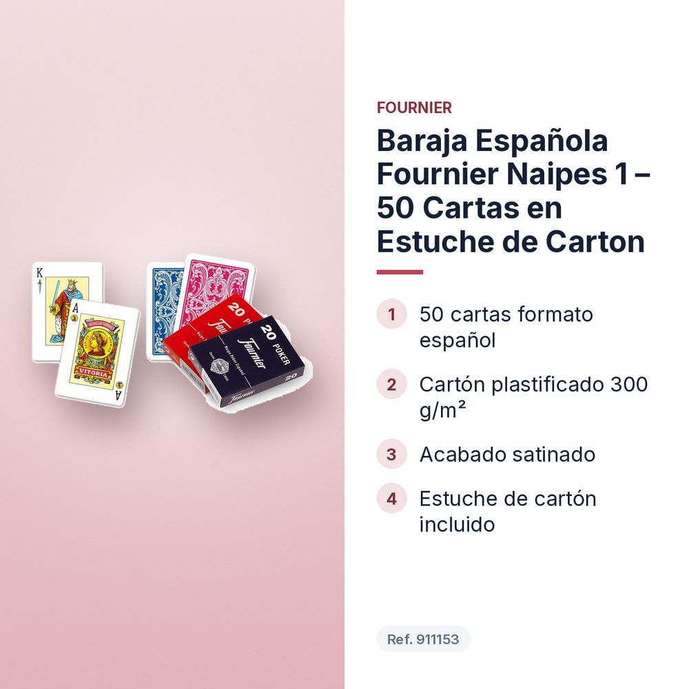 BARAJA ESPAÑOLA FOURNIER NAIPES 1 – 50 CARTAS EN ESTUCHE DE CARTON - características principales