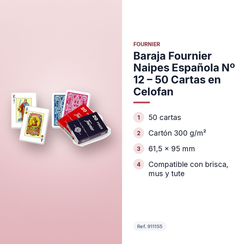 BARAJA FOURNIER NAIPES ESPAÑOLA Nº 12 – 50 CARTAS EN CELOFAN - características principales