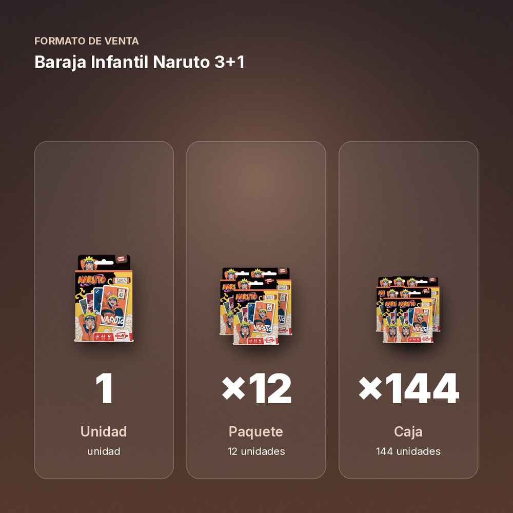 BARAJA INFANTIL NARUTO 3+1 - formato de venta: paquete de 12, caja de 144