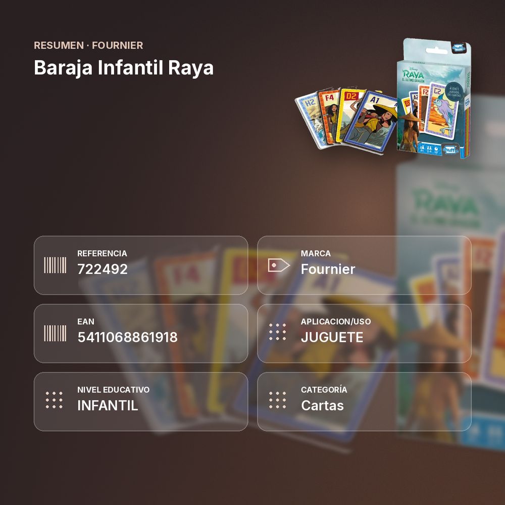 BARAJA INFANTIL RAYA - resumen de atributos